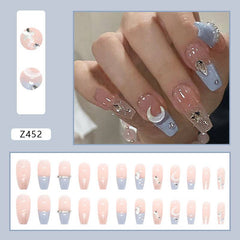 Sea Salt Macaron Color Clear Diamond Wearable Nails