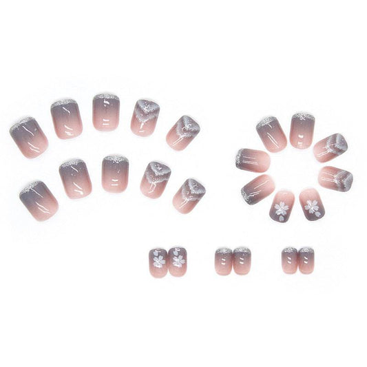 Short and thin new nail tips blue gradient smudged shiny fragments nail tips