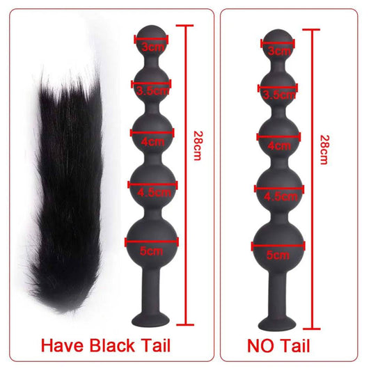 Butt Plug with Tail BDSM Adult Sex Wild Tail Teaser - 9-Ball Silicone Pleasure Toy