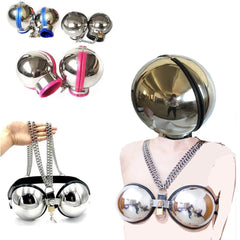 Stainless Steel Bondage Ball Helmet Restraint | Lockable Hood with Handcuffs & Chains | BDSM Slave Hood for Men & Women