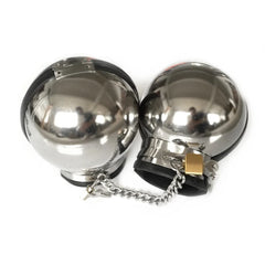 Stainless Steel Bondage Ball Helmet Restraint | Lockable Hood with Handcuffs & Chains | BDSM Slave Hood for Men & Women