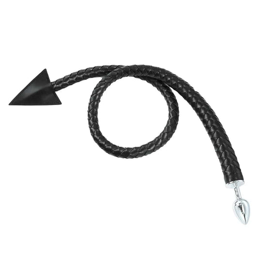 Devil Tail Metal Anal Plug with PU Leather Whip - Cosplay and Roleplay Butt Plug for Couples, Men, and Women BDSM Games