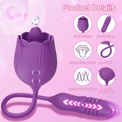 Rose Vibrator with Tongue Licking and Telescopic Dildo