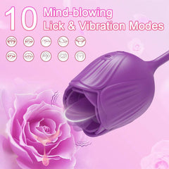 Rose Vibrator with Tongue Licking and Telescopic Dildo