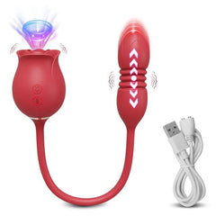 Rose Vibrator with Tongue Licking and Telescopic Dildo