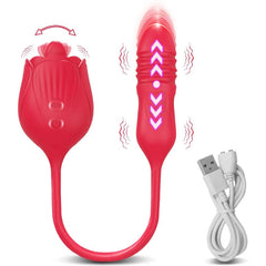 Rose Vibrator with Tongue Licking and Telescopic Dildo