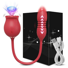 Rose Vibrator with Tongue Licking and Telescopic Dildo