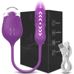 Rose Vibrator with Tongue Licking and Telescopic Dildo