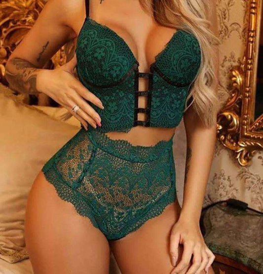 Green & Burgundy Lace Lingerie Set