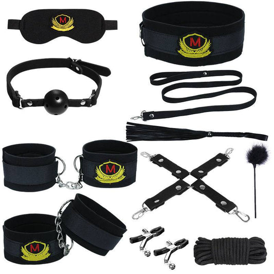 SM 11-Piece Set: Rope, Handcuffs, Nipple Clamps, Ball Gag