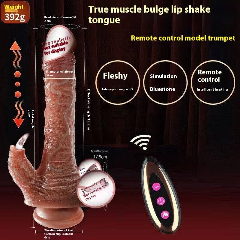 Realistic male sex toy with remote control, heating, and telescopic tongue features for intimate pleasure