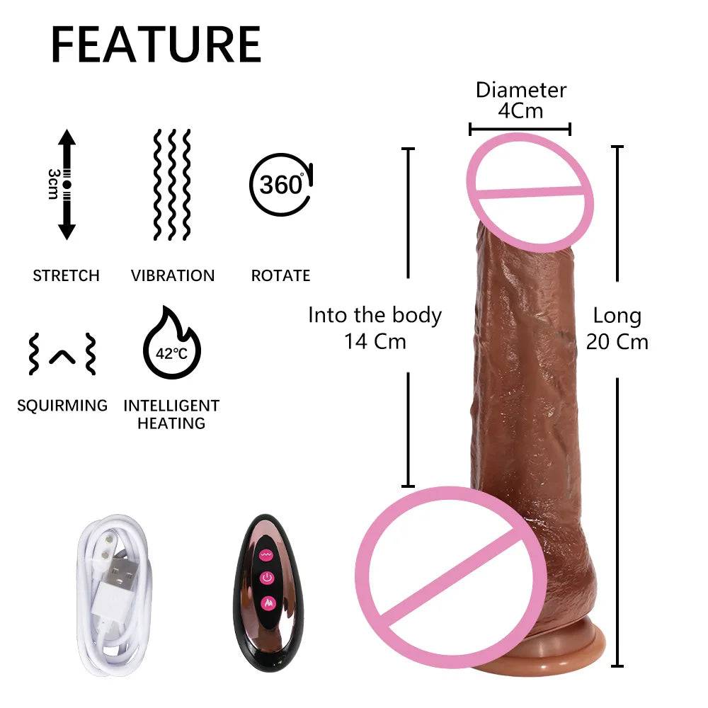 Realistic Penis Automatic Retractable Heated Swing Vibrator with Remote Control  Sex Toy for Woman Masturbator Dildo Adult shop - Passion Pulse Adult