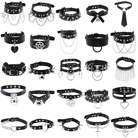 Harajuku Punk Rock Rivet Goth Choker | PU Leather Collar with Heart, Cross & Spikes | Hip Hop Bondage Jewelry for Women