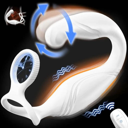 ProPulse Dual Cock Ring and Anal Vibrator - C-Shaped Rotating Prostate Massager with Dual Silicone Rings for Men’s Pleasure and Erection Enhancement