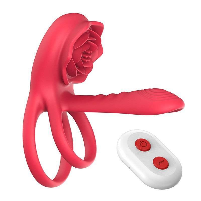 Red rose-shaped vibrator with remote control for intimate pleasure