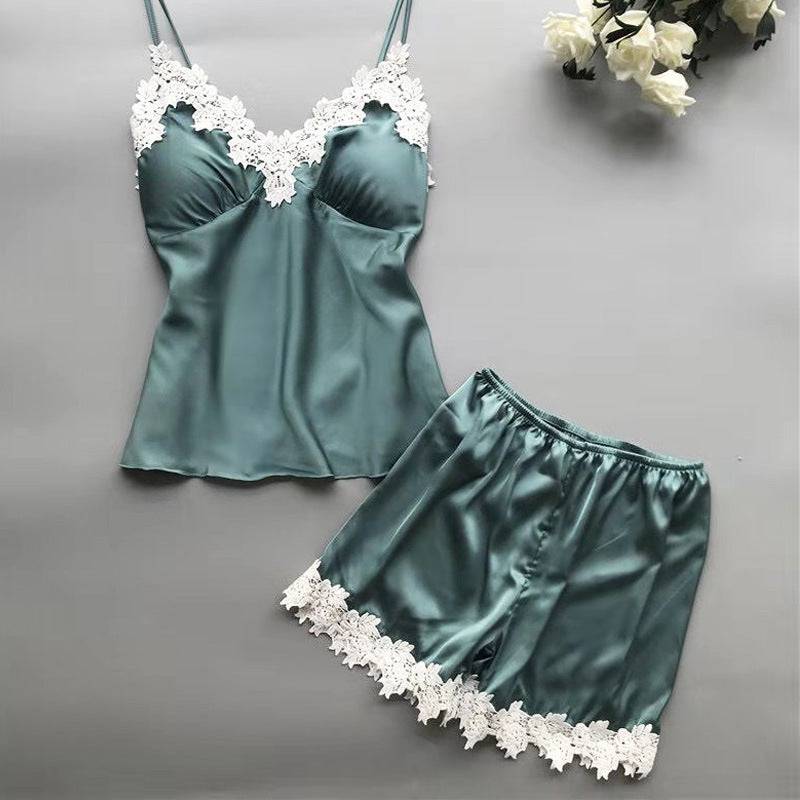 Thin lace suspender shorts and pajamas two-piece set