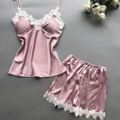 Thin lace suspender shorts and pajamas two-piece set