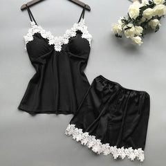 Thin lace suspender shorts and pajamas two-piece set