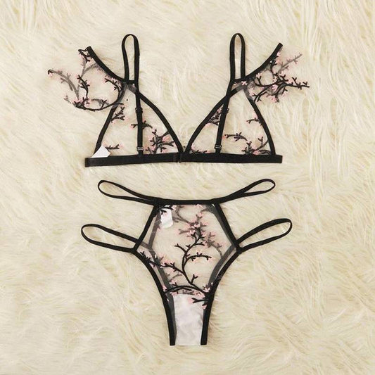 Sexy Plum Blossom Embroidered Sexy Underwear