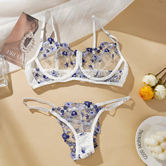 Embroidered mesh lace sexy bust bra set