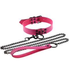 Adjustable BDSM Collar with Leash – Rivet Choker and Steel Chain Set for Couples Roleplay and Bondage Play