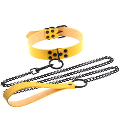Adjustable BDSM Collar with Leash – Rivet Choker and Steel Chain Set for Couples Roleplay and Bondage Play