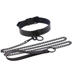 Adjustable BDSM Collar with Leash – Rivet Choker and Steel Chain Set for Couples Roleplay and Bondage Play